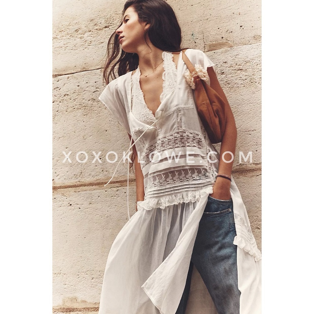 Oli & Hali Off White Square Neck Sheer Lace Trim Maxi Top | Tied To You